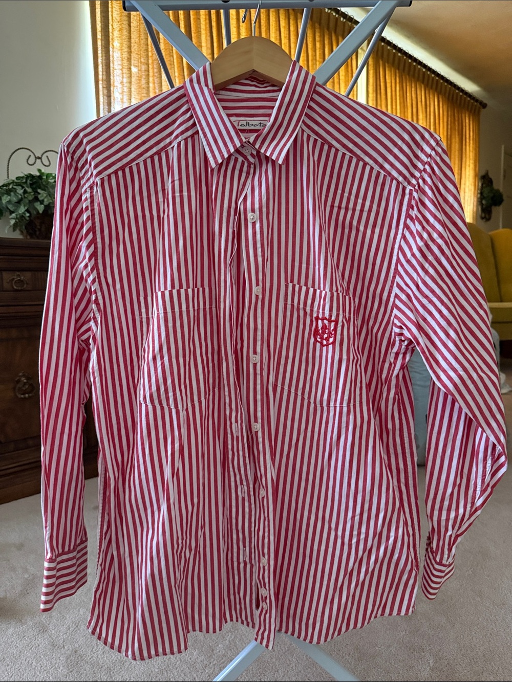 Red and White Striped Button-Up Shirt